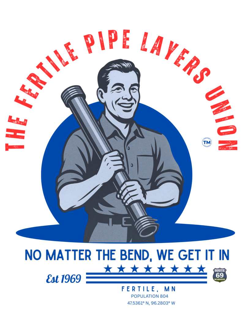 Front of Fertile Pipe Layers Union white tee