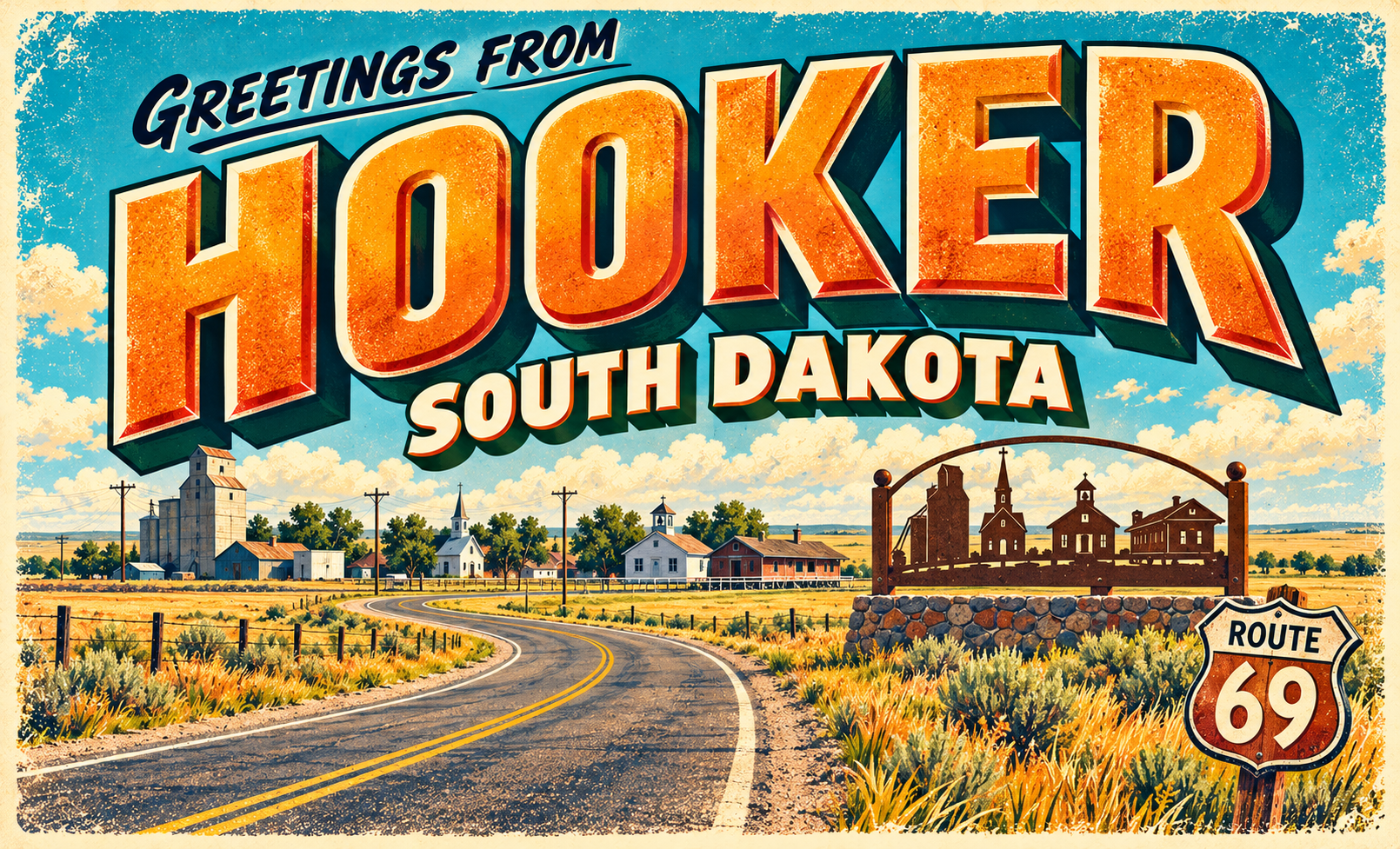 Greetings from Hooker vintage town postcard